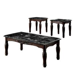 Manhattan Lane - Faux Marble Top Coffee & End Tables Set, Espresso Pack of 3 - Brown