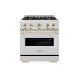 ZLINE - Autograph 30 in. Classic Satin Steel Gas Range w/ 4 Burners & Gold Accents (CGRSZ-30-G) - Stainless Steel