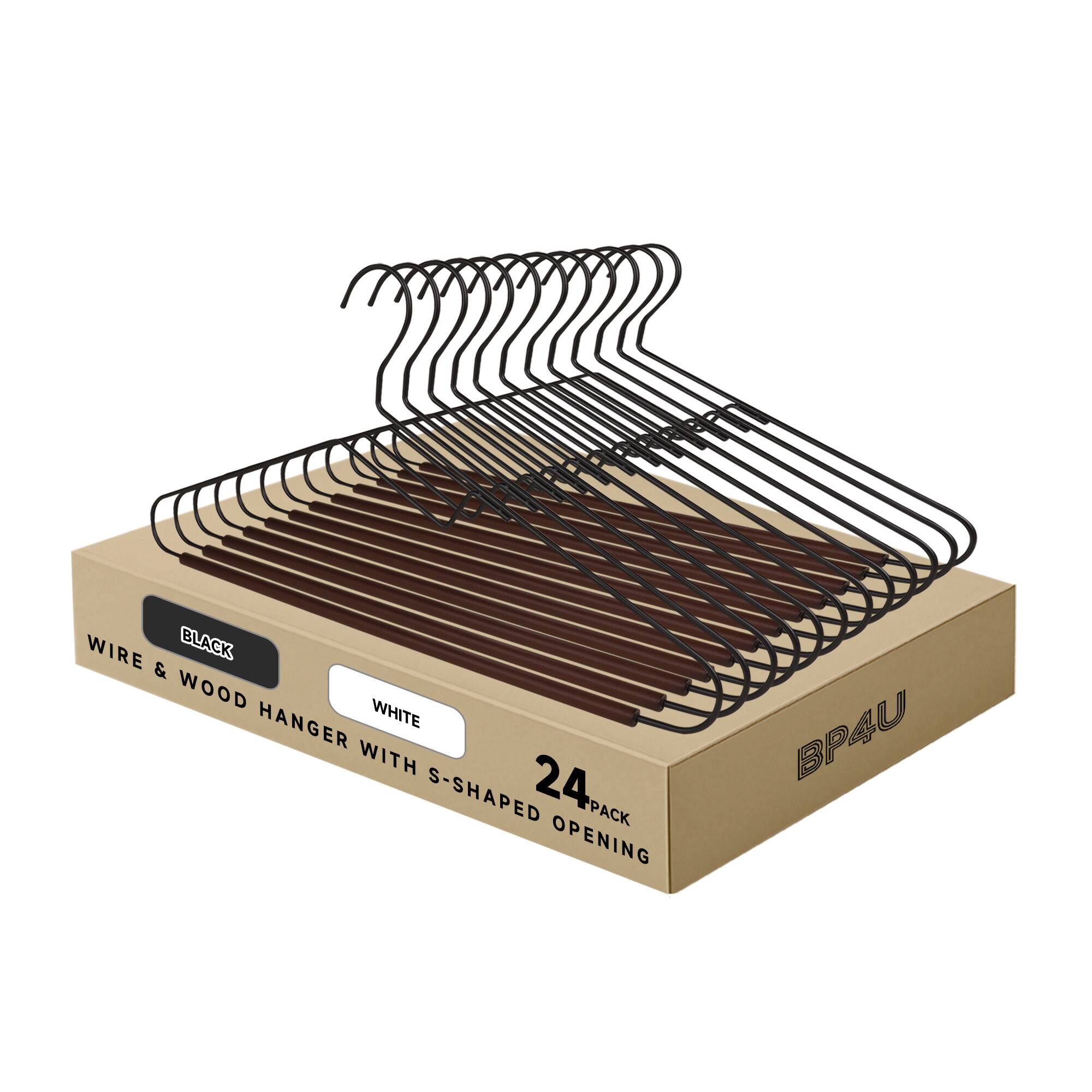 WIRE & WOOD HANGER WITH S-SHAPED OPENING  
24 PACK  
BLACK & WHITE  
BP4U