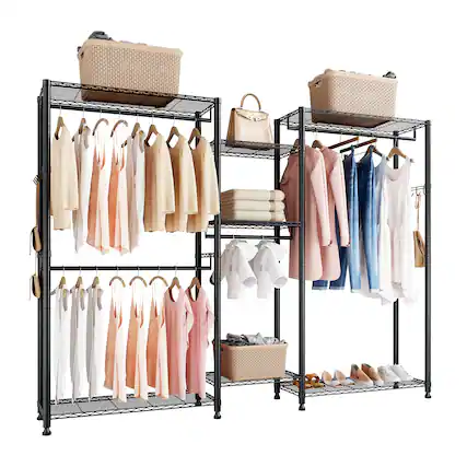 Front. VEVOR - Clothing Garment Rack, Heavy Duty Closet Wardrobe, 7 Adjustable Tiers Clothes Racks with Steel Frame - Black.