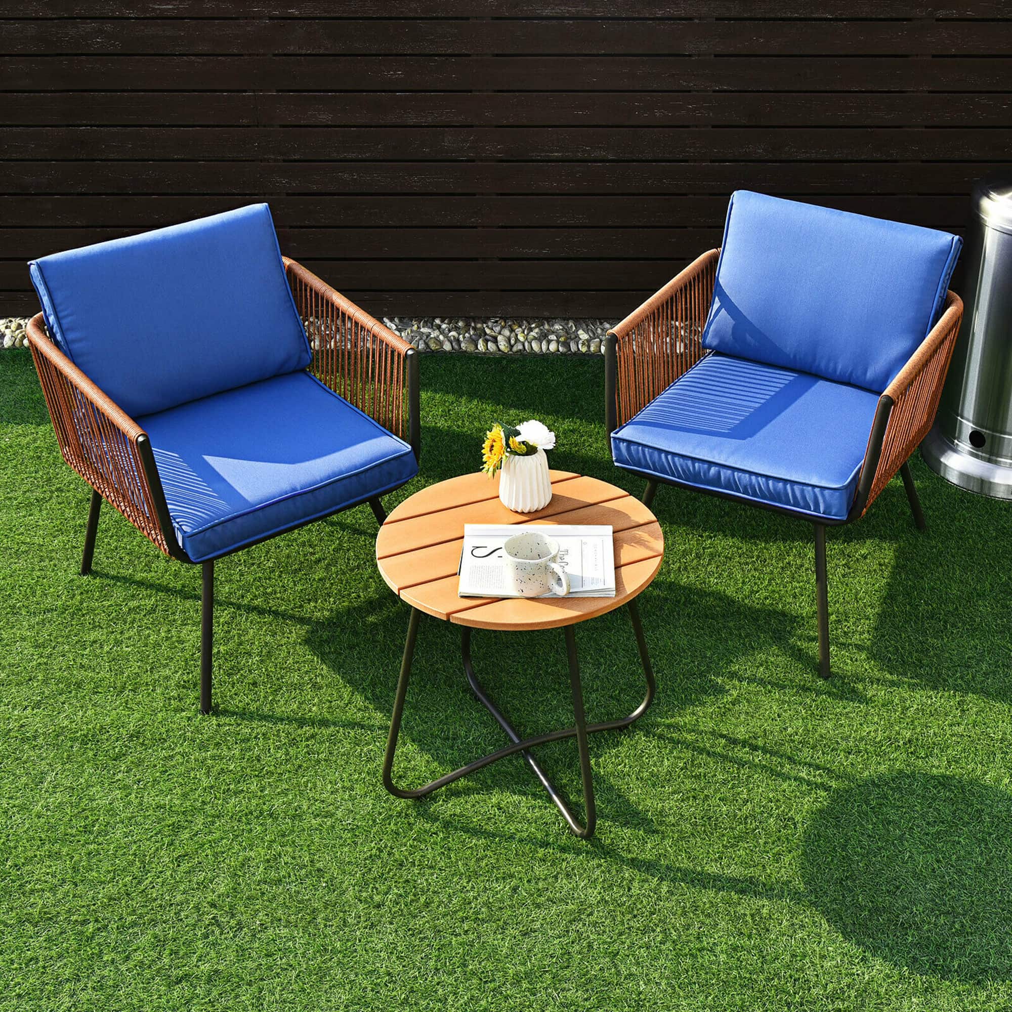 Gymax - 3PC Patio Birsto Furniture Set Cushioned Sofa Armrest Coffee Table - Blue price history on PriceWatchPro