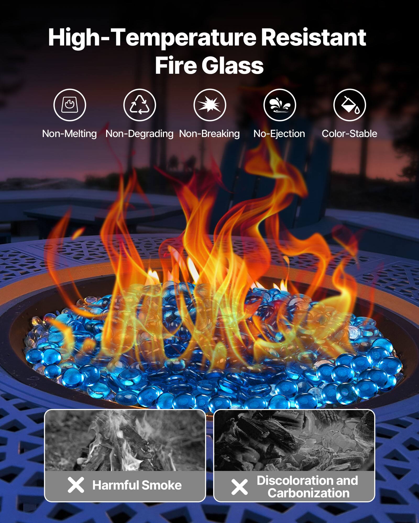 High-Temperature Resistant Fire Glass

- Non-Melting
- Non-Degrading
- Non-Breaking
- No-Ejection
- Color-Stable

X Harmful Smoke
X Discoloration and Carbonization