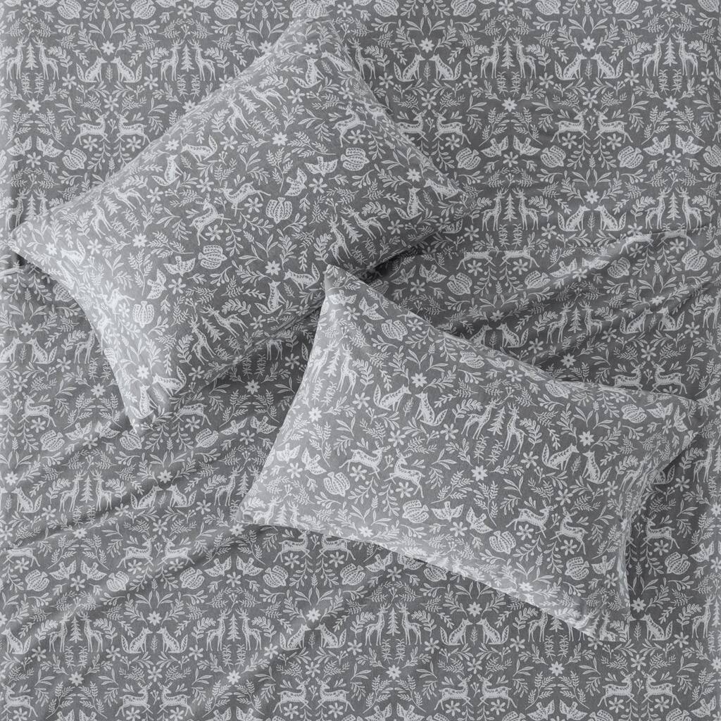 Alt View 2. Gracie Mills - Gracie Mills 4PC Dottie Oversized Flannel Sheet Set - Sage Winter Fauna.