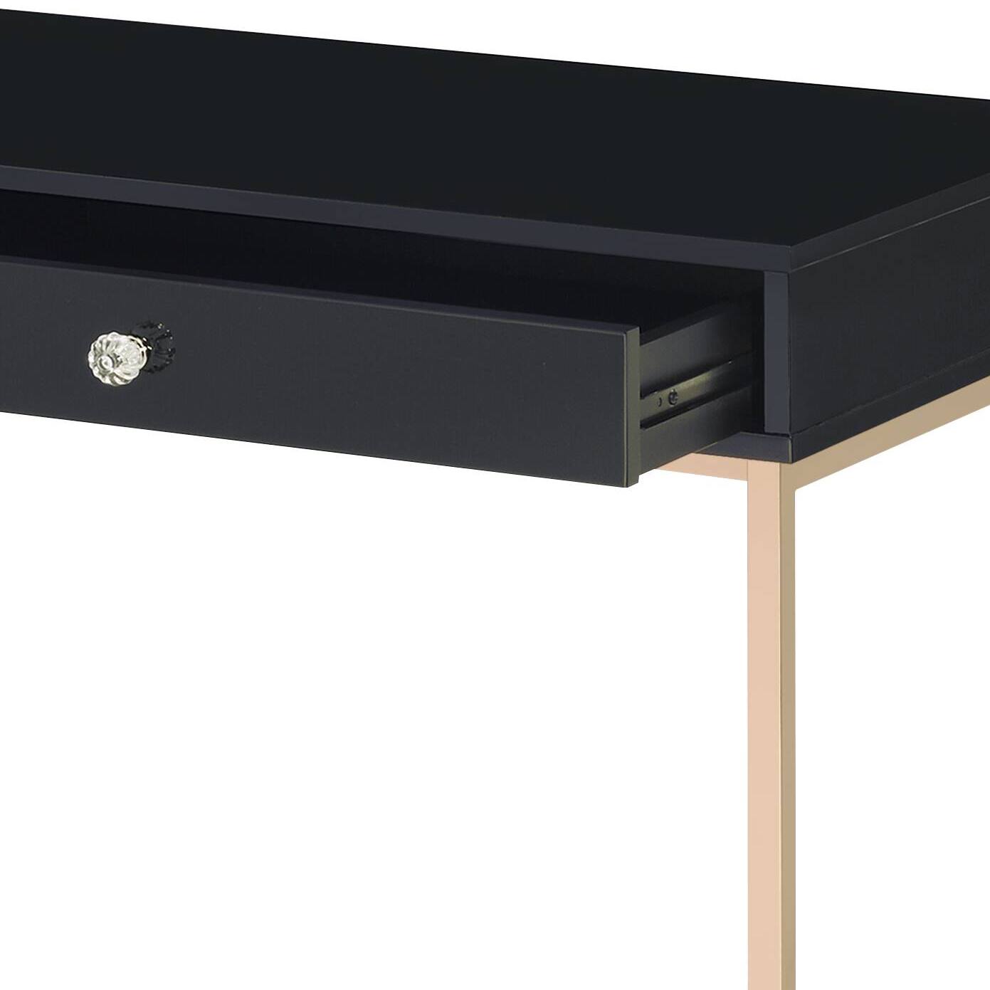 Angle. APRILSOUL - Black High Gloss Gold Finish Writing Desk - Black.