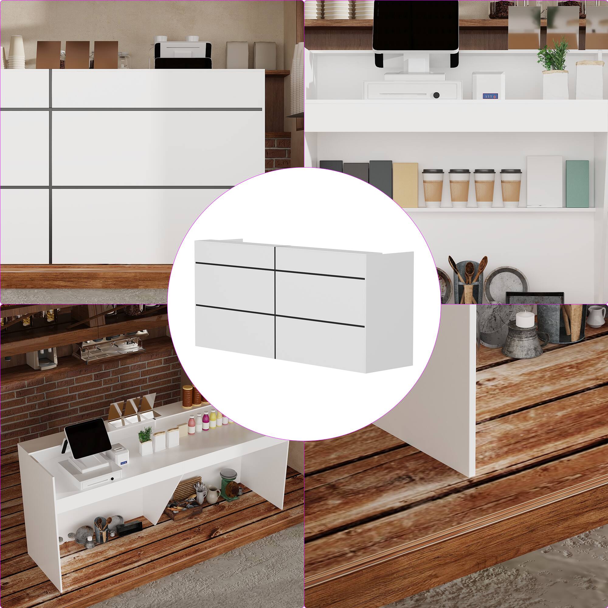Alt View 10. Famapy - Famapy Minimalist Café Reception Desk: Streamlined Design for Organized, Welcoming Service Areas - White.