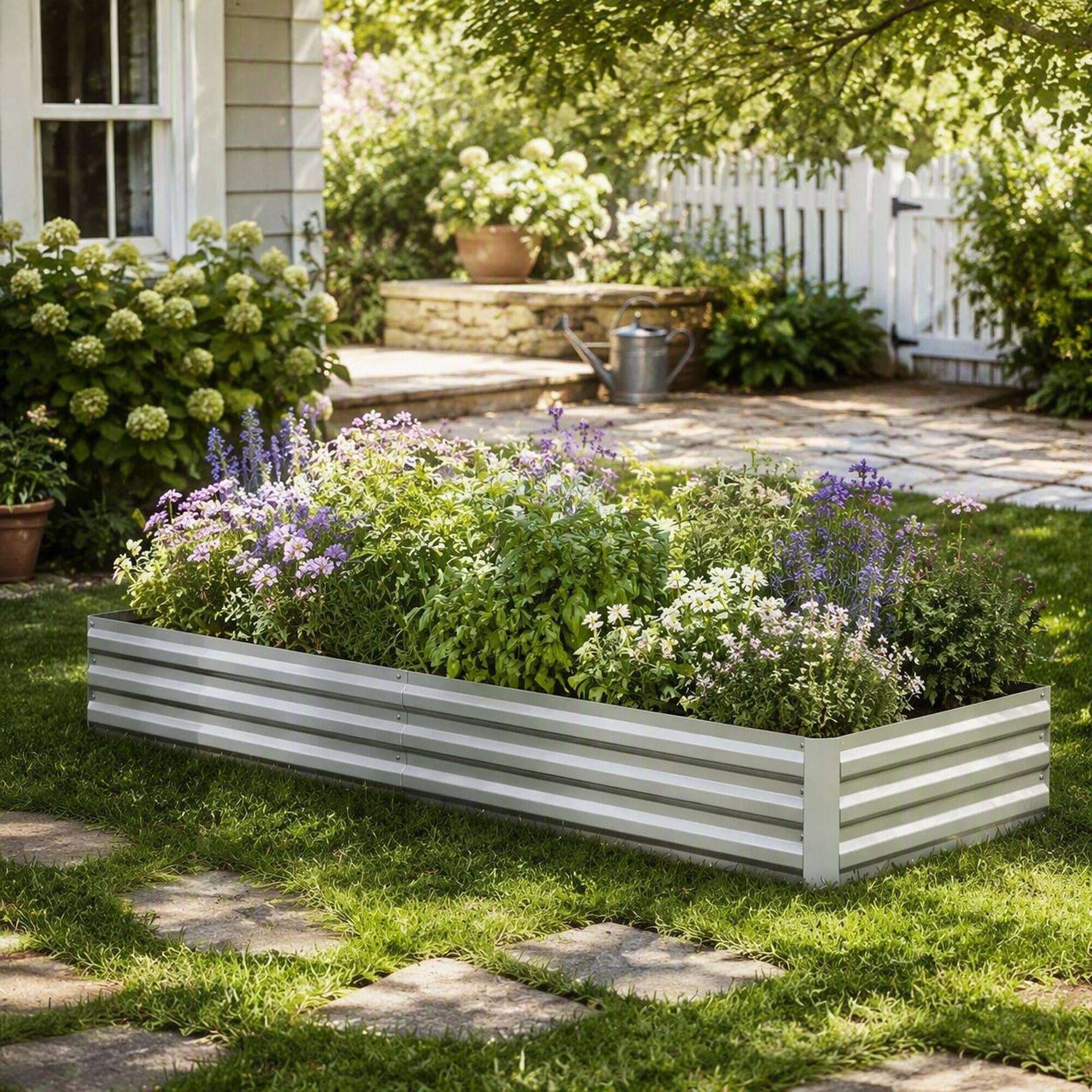 Left. RYHNUYNE - Galvanized Steel Raised Garden Bed 95x35.75x11.75 Inch Open Bottom Metal Planter Box for Vegetables Flowers Silver - Silver.