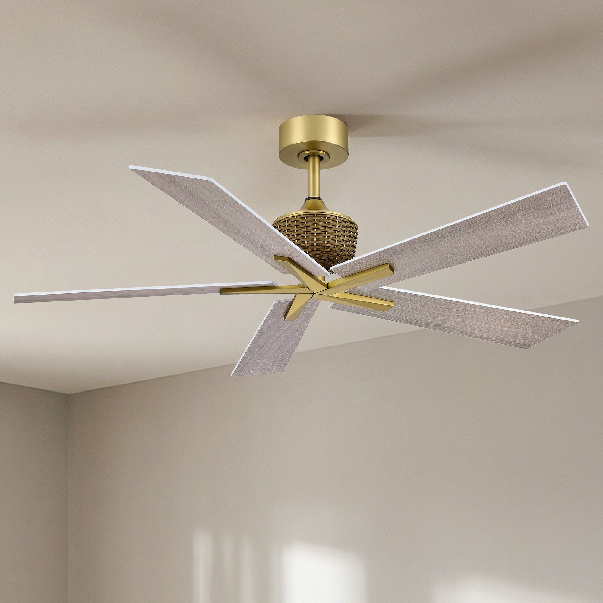 Alt View 1. Parrot Uncle - 52" Weathered Grey Oak Plywood 5-Blade Indoor Ceiling Fan with Remote and No Light - Gold.