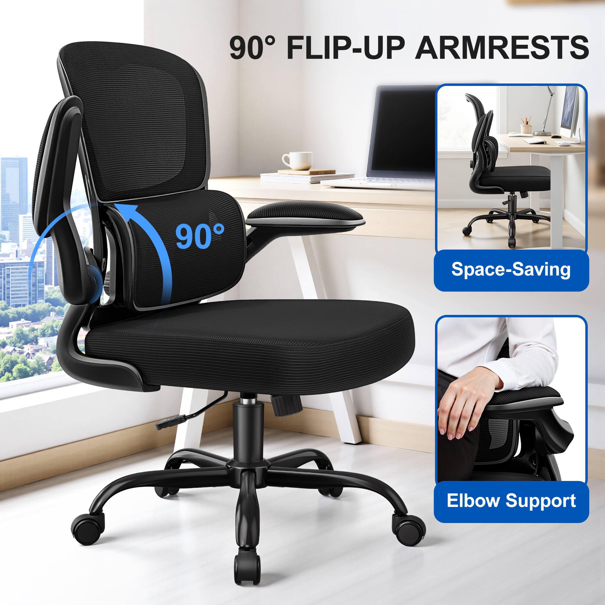 90° FLIP-UP ARMRESTS

90° Space-Saving Elbow Support