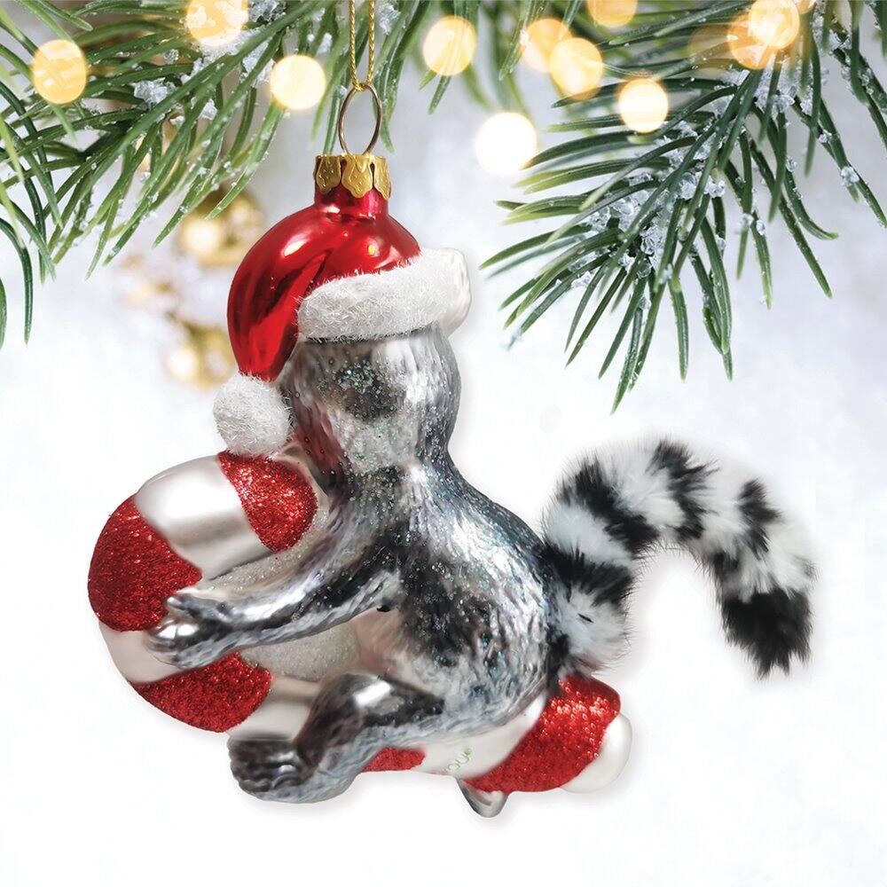 Back. OrnamentallyYou - Lemur Draped in Christmas Fun Glass Christmas Ornament Madagascar Ring Tailed Monkey - Multi-colored.