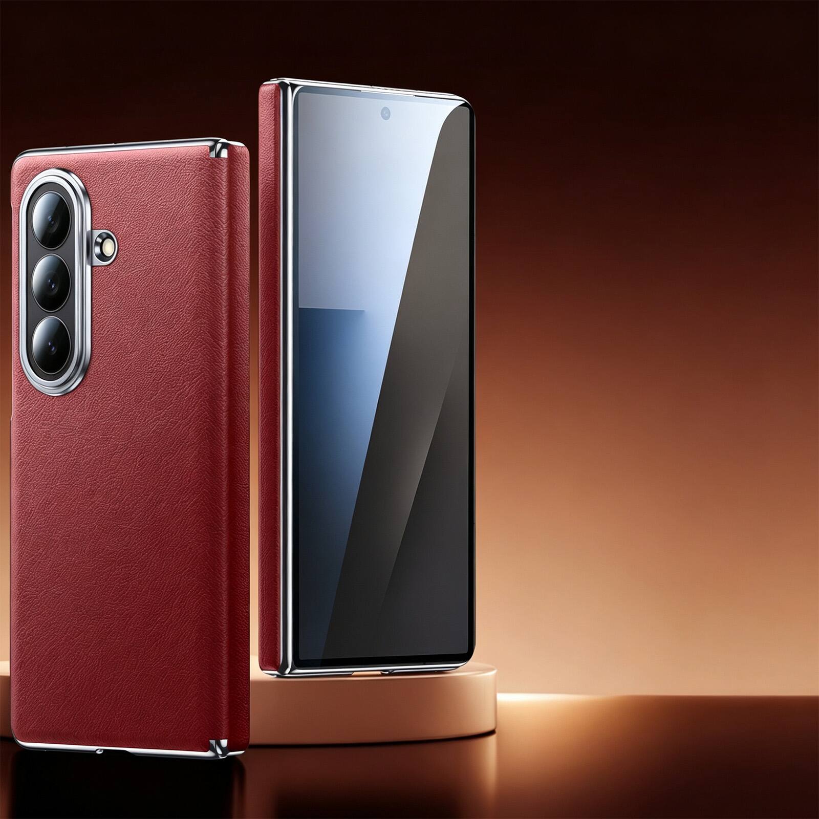 Angle. Dteck - Shockproof Leather Texture Case for Samsung Galaxy Z Fold8 Ultra, Rigid Plastic Bumper Phone Cover with Hinge Protection - Black.