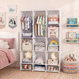 Costway - 13-Cube Modular Baby Wardrobe Closet with Hanging Rods & Open Shelves for Clothes - White