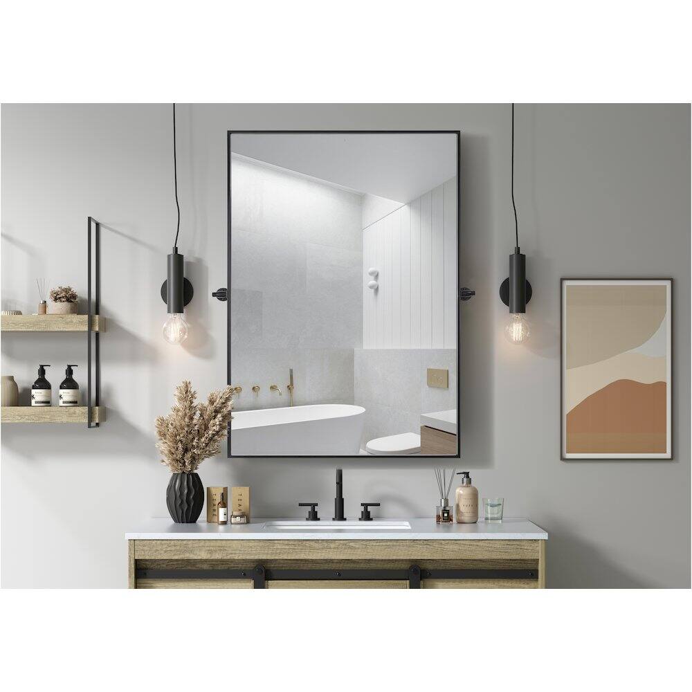 Alt View 6. Elegant Kitchen and Bath - Amoura 48X30 Pivot Mirror In Black - Black.