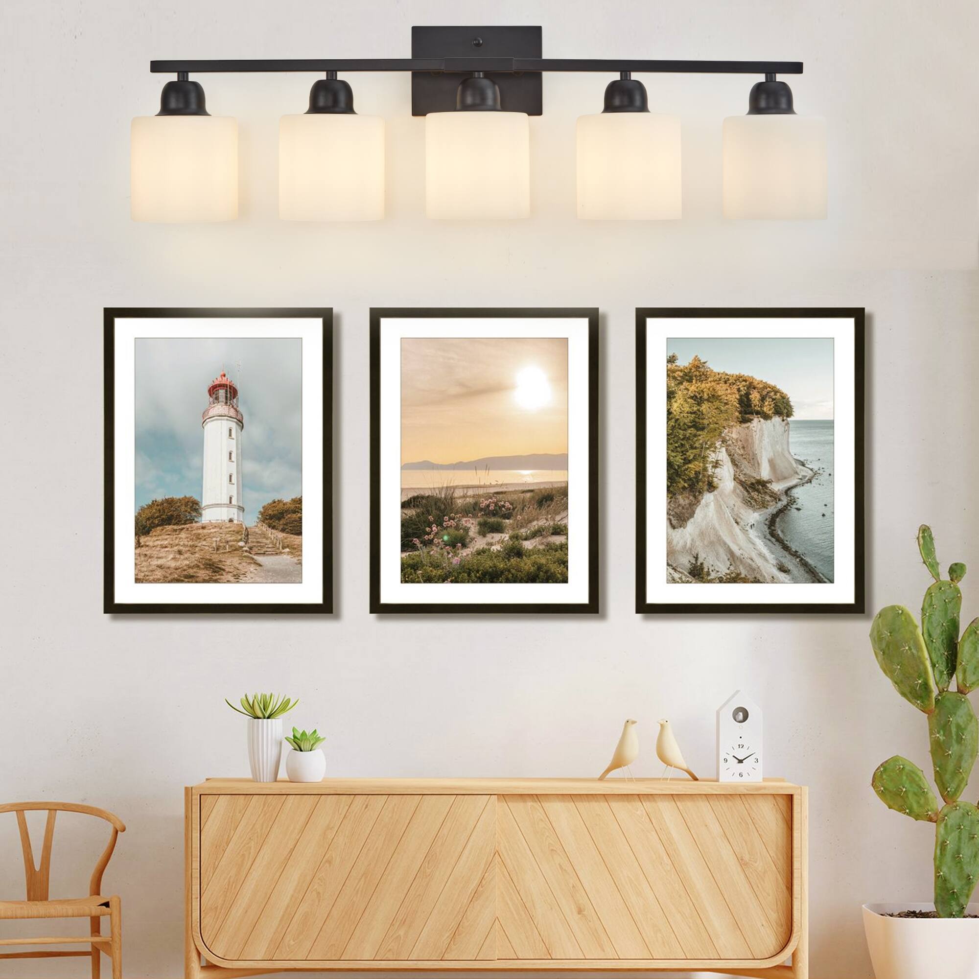 Back. HOMLUX - 31.5 in. 5 Lights Black LED Vanity Light Bar Vanity Accent Lighting Fixtures and Metal Wall Sconces with Crystal Shade.