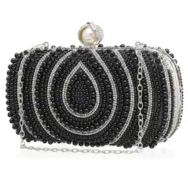 Unique Bargains - Evening Clutch Purse for Women, Vintage Beads Buckle Clasp Handbag for Bridal Wedding 1920s Party Crossbody Bag - Black