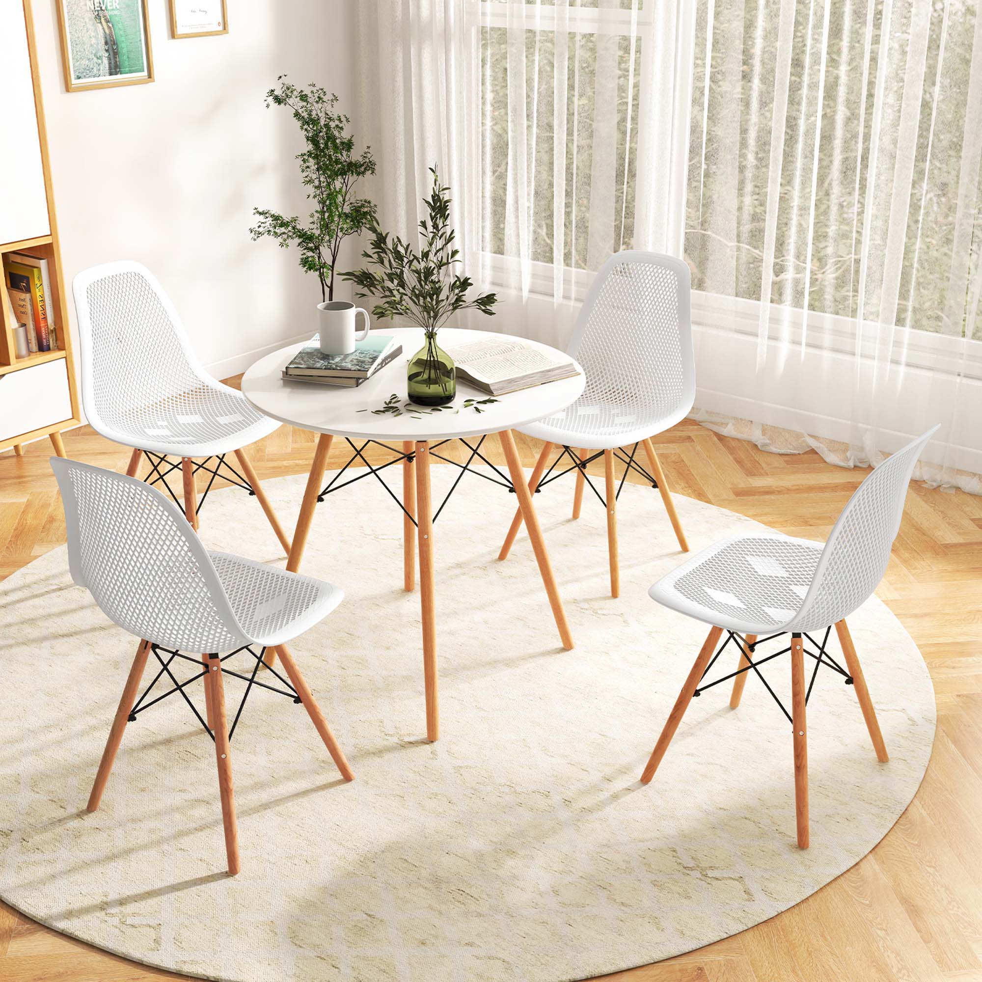 Alt View 1. Costway - Costway 5 PCS Dining Table Set for 4 Persons Modern Round Table & 4 Chairs with Wood Leg - White.