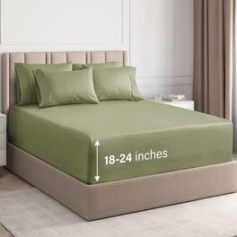 CGK Linens - 6 Piece Sheet Set - Extra Deep Pocket for 18"-24" Mattresses & Extra Pillowcases - Queen - Sage Green