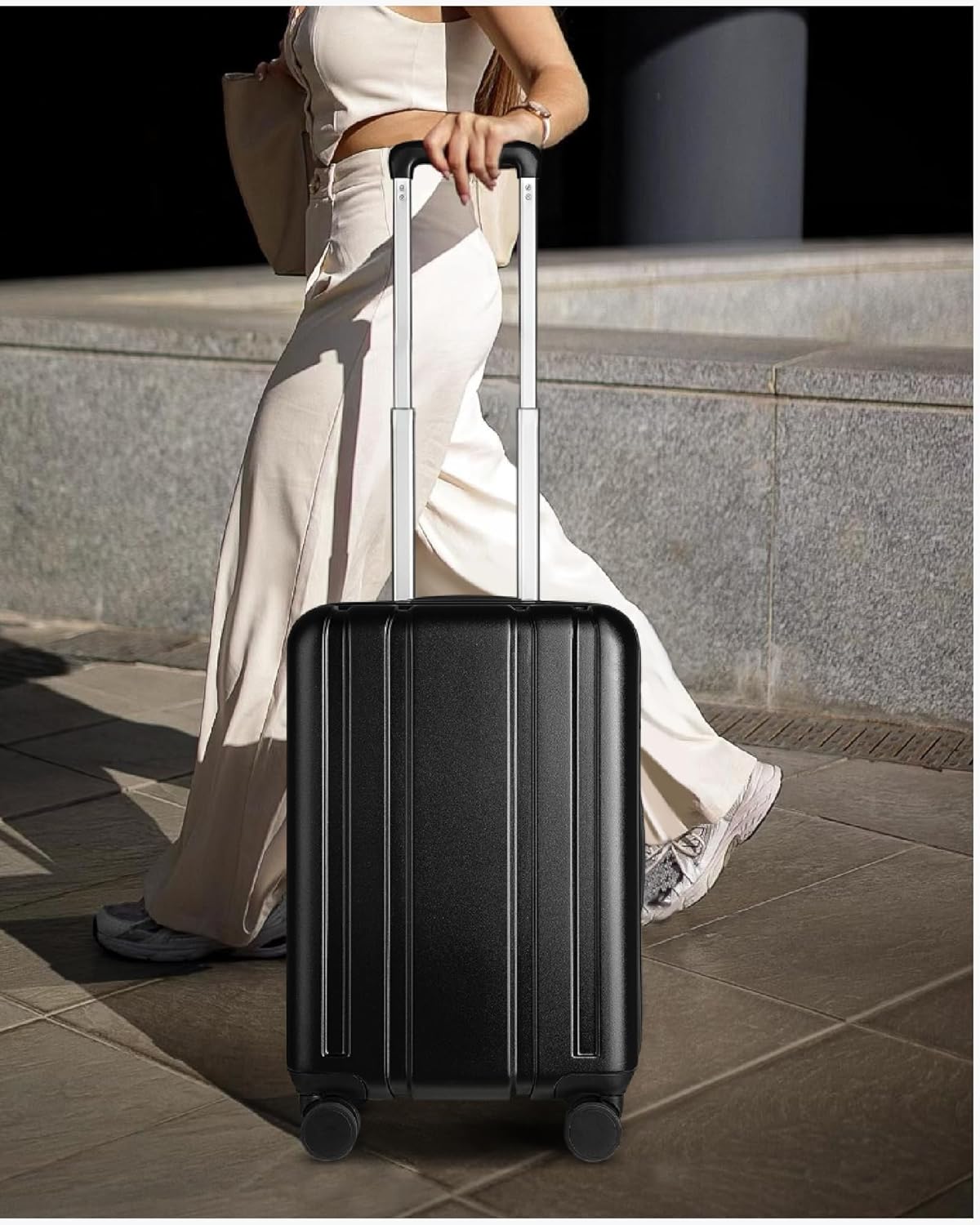 Left. LUGGEX - LUGGEX 20 Inch Carry On Luggag Airline Approved 100% PC Hard Shell Travel Suitcase with Smooth Spinner Wheels - LX-EX - Black.