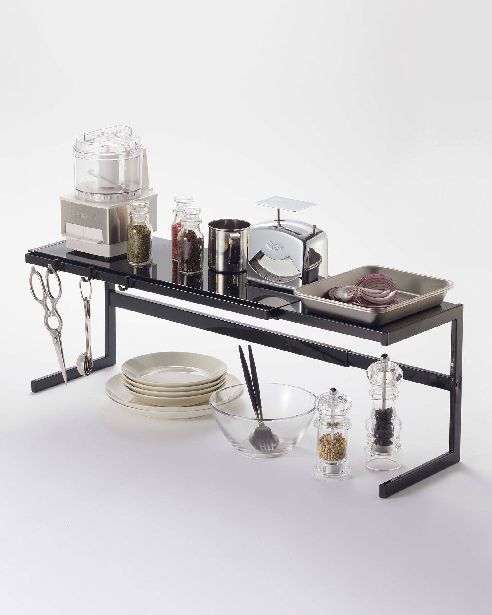 Angle. Yamazaki Home - Expandable Countertop Shelf - Steel - Black.