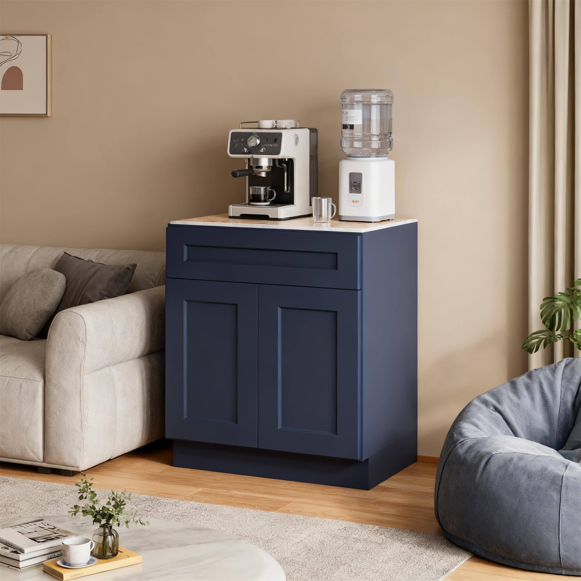 Alt View 2. Boyel Living - Navy Blue Shaker Base Cabinet 30-in L x 24-in W x 34.5-in H with Soft Close, Adjustable Shelves for Kitchen Bathroom Lau - Navy Blue.