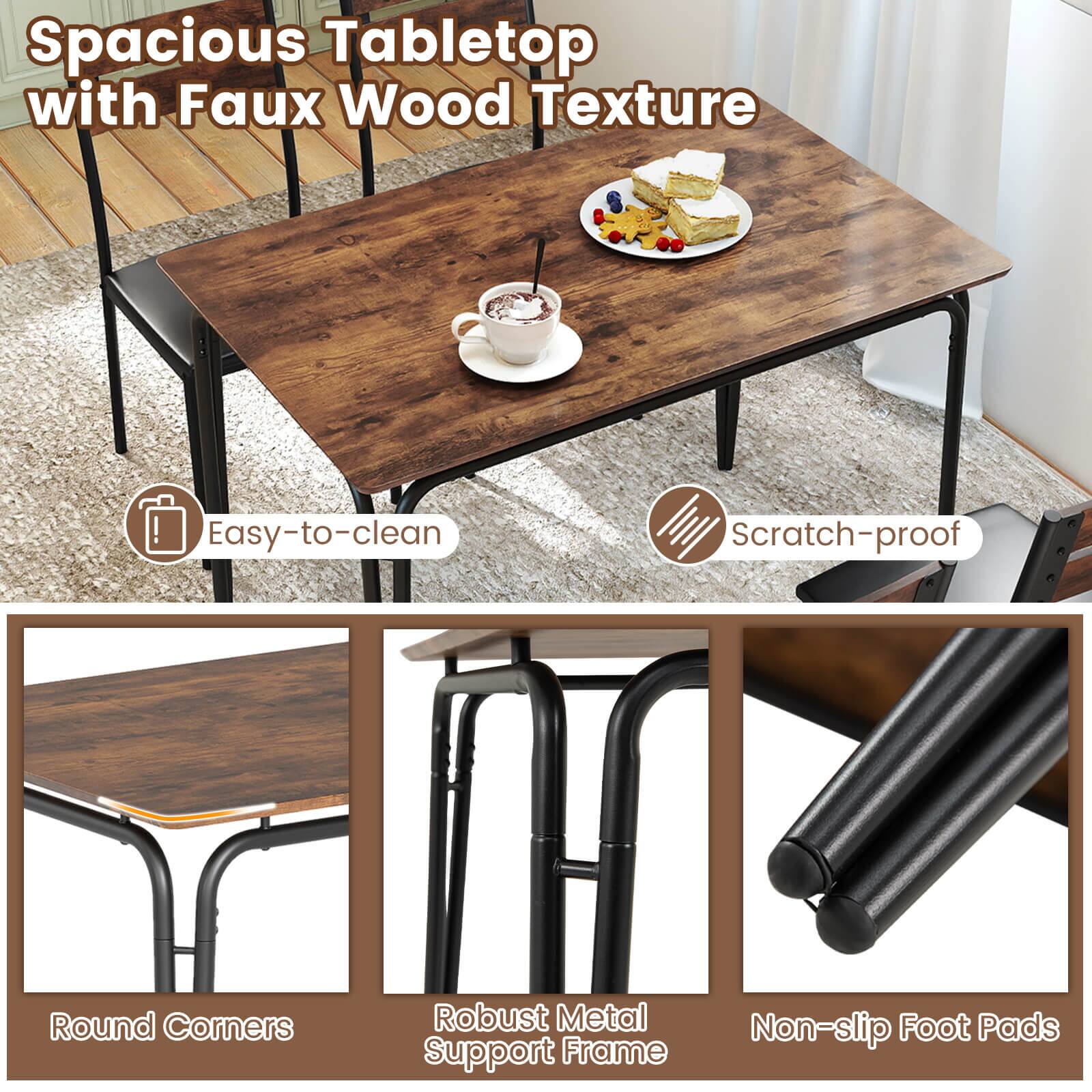 Spacious Tabletop with Faux Wood Texture

- Easy-to-clean
- Scratch-proof
- Round Corners
- Robust Metal Support Frame
- Non-slip Foot Pads