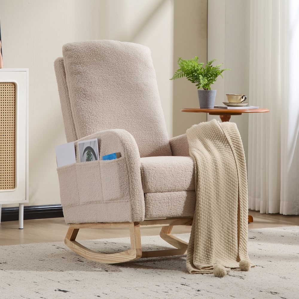 Loheer - Modern Accent Rocking Chair Teddy Nursery Glider with Solid Wood Legs and Footrest - Beige price history on PriceWatchPro