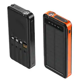 Alpha Digital - Outdoor Power Bank- 10,000mAh with Solar Panel & Wireless Charging - Black & Orange (1 of each color)