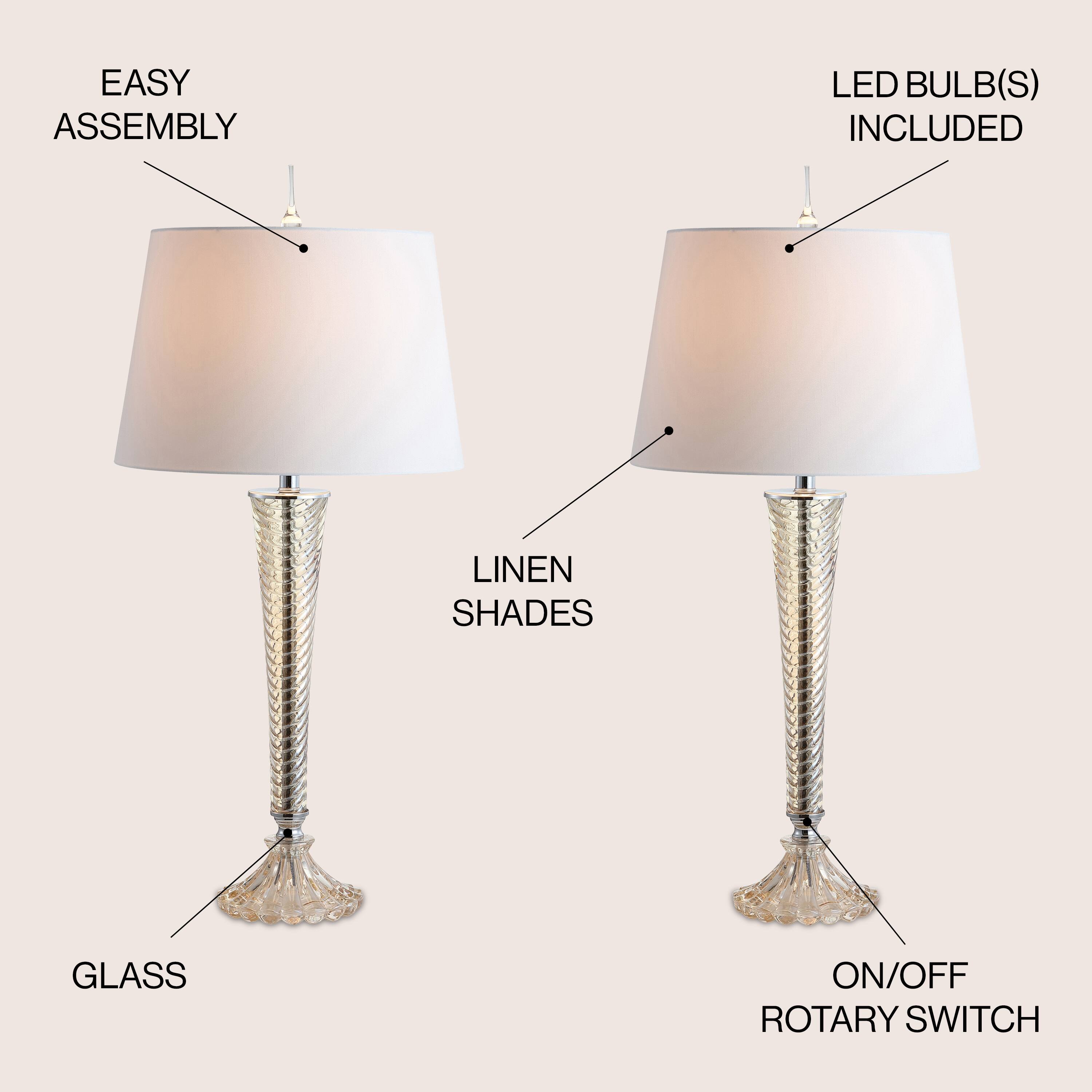 EASY ASSEMBLY LED BULB(S) INCLUDED LINEN SHADES GLASS ON/OFF ROTARY SWITCH