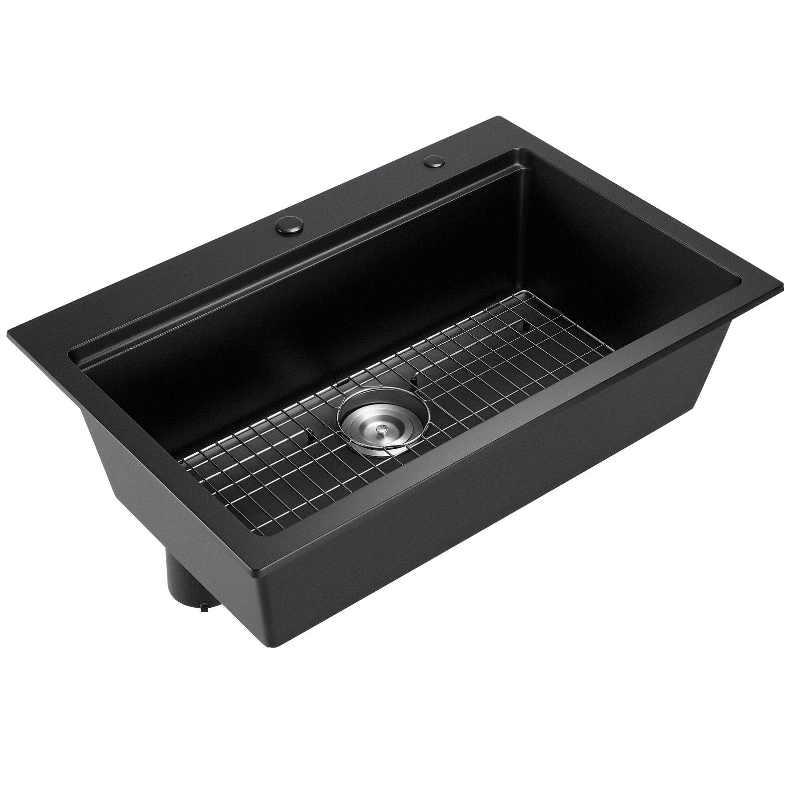 Alt View 5. VEVOR - 33 inch Kitchen Sink Workstation,Top Mount Granite Sinks, Drop-In Single Bowl Farmhouse Basin with Multiple Accessories - Black.