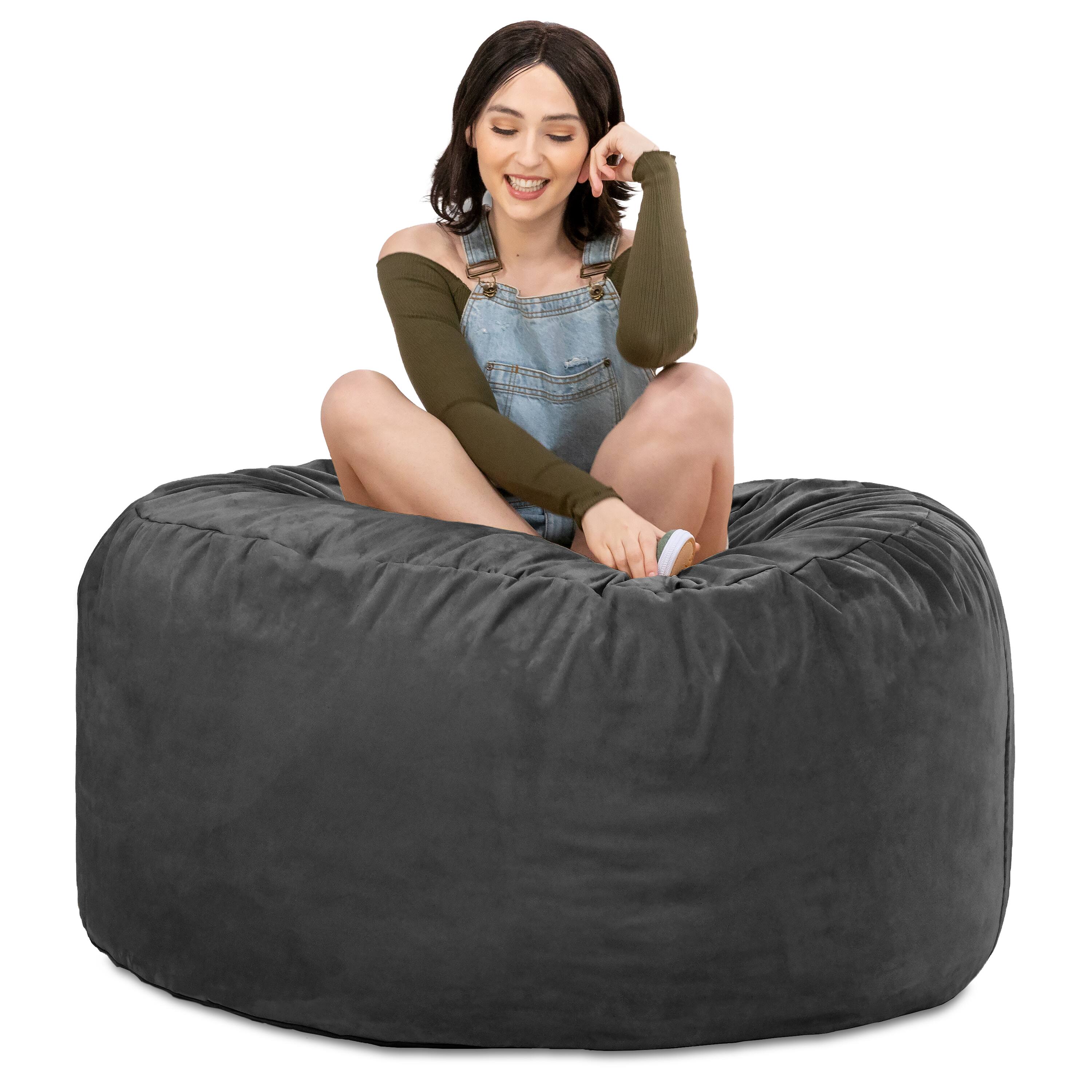 Back. Jaxx - Jaxx 4 ft Round Bean Bag Chair for Adults, Black - Black.