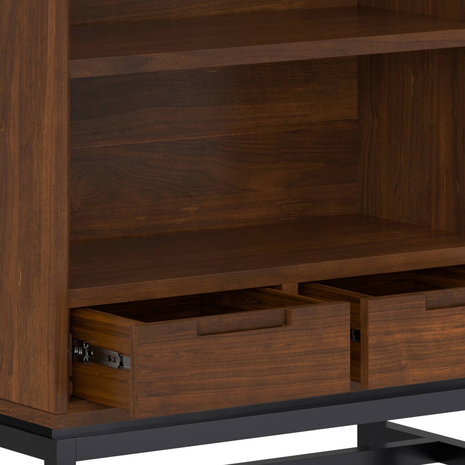 Alt View 5. Simpli Home - Banting 66 inch Tall Solid Wood Mid Century Bookcase in Walnut Veneer - Walnut Veneer.