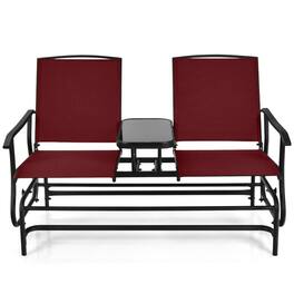 Pefilos - 2-Person Double Rocking Loveseat with Mesh Fabric and Center Tempered Glass Table - Beige