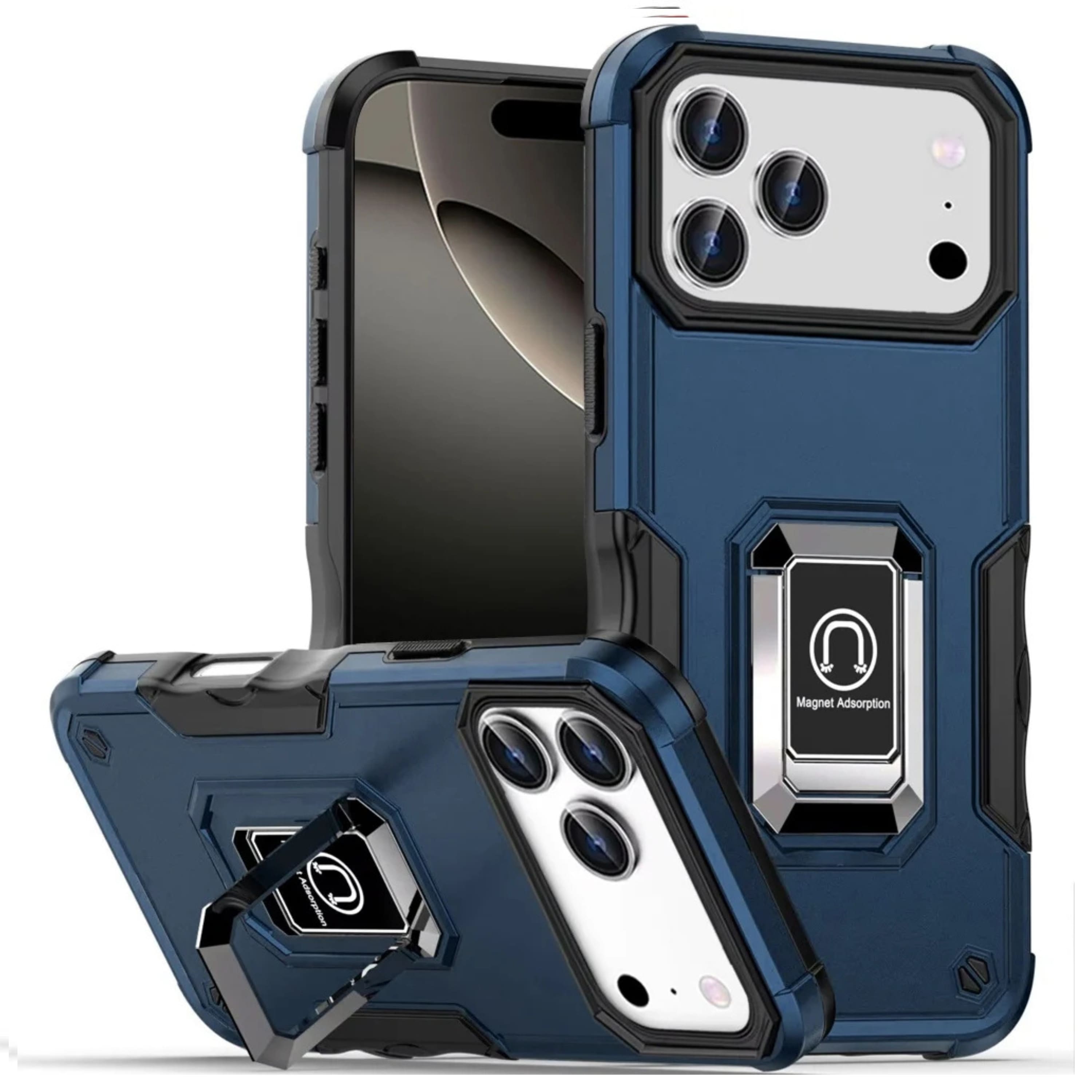 Kitcheniva - Grip Design Metal Ring Stand Case With Tempered Glass For iPhone 17 Pro - Blue price history on PriceWatchPro
