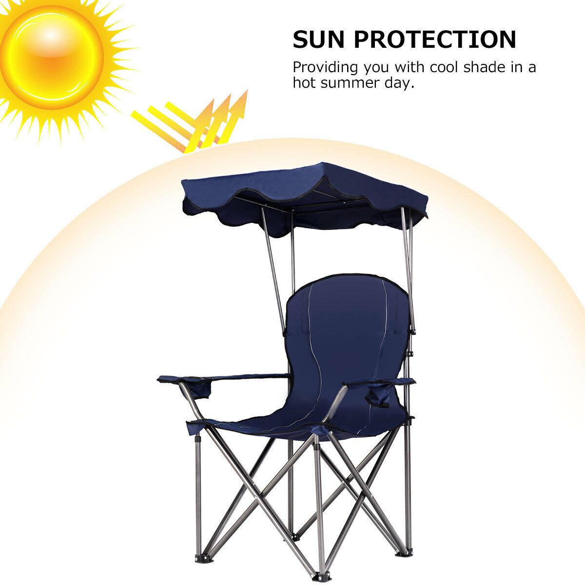 Costway Portable Folding Beach Canopy Chair W/ Cup Holders Bag