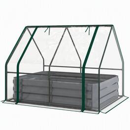 RYHNUYNE - 2-in-1 Raised Garden Bed with Greenhouse Cover Galvanized Steel Planter Box with Clear PE Shield for Outdoor Patio - Clear,Dark Gray