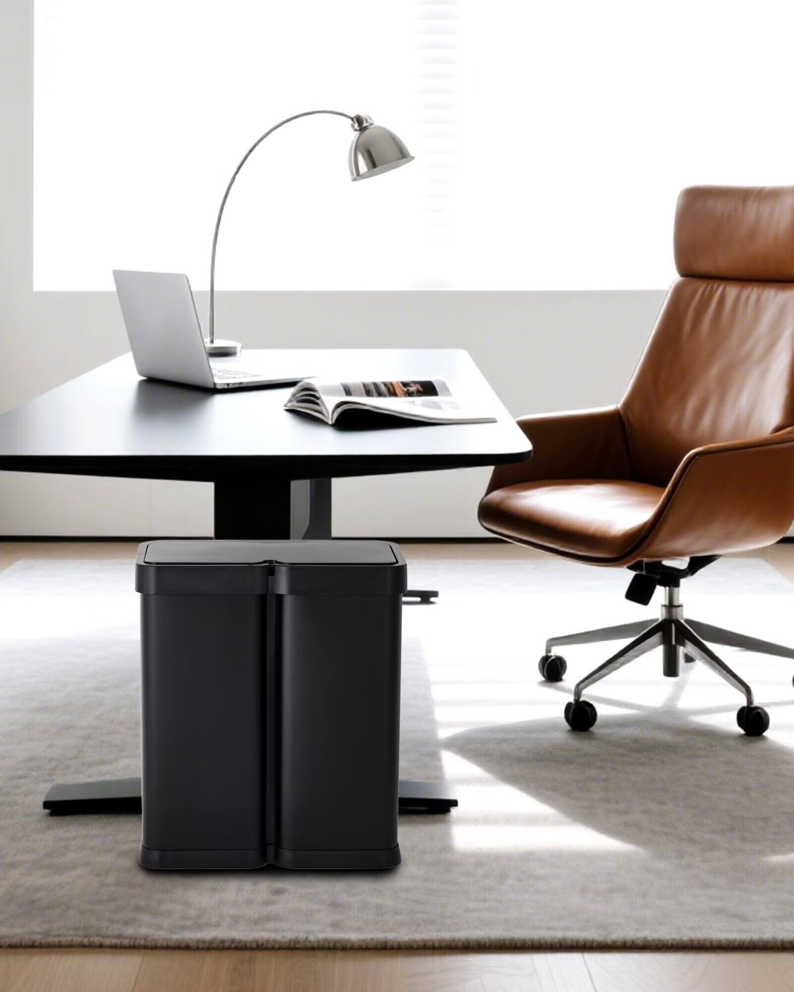 Alt View 1. Jojoka - 16 Gallon Dual-Compartment Motion Sensor Trash Can with Automatic Hands-Free Lid, Stainless Steel, Black - Black.