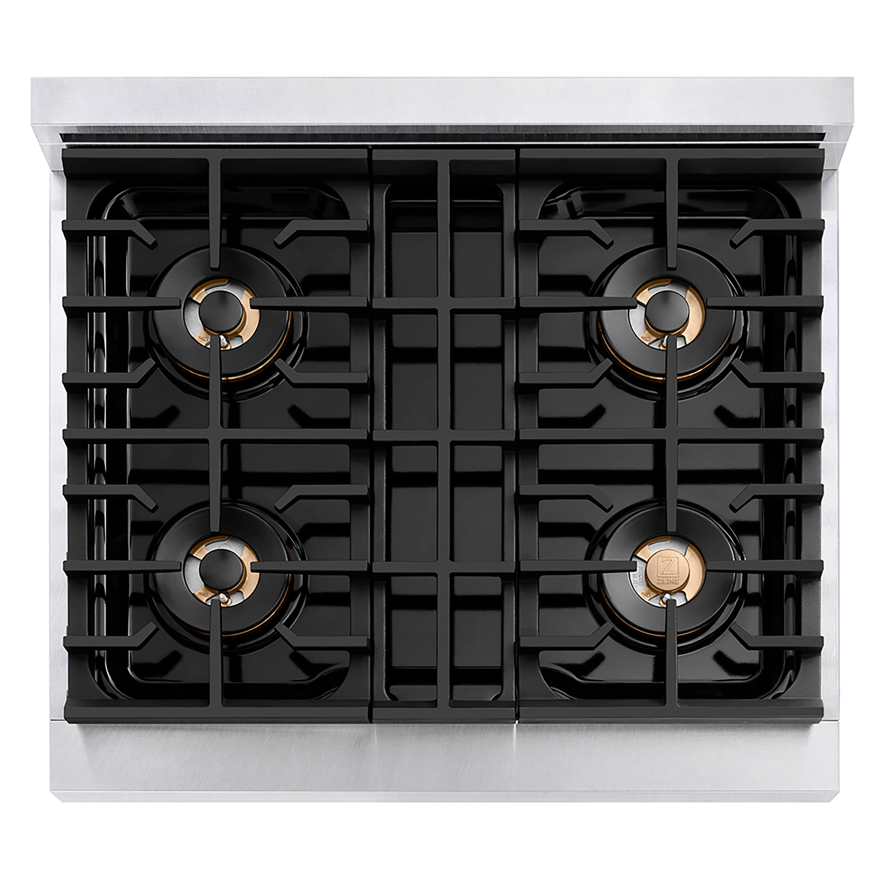 Angle. ZLINE - ZLINE 30 in. Paramount Gas Built-In Gas Cooktop with 4 Burner DuoPro Cooktop in Satin Stainless Steel (PSRTS-30) - Stainless Steel.
