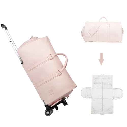 Front. Vulpecula Spade - Rolling Garment Bag,Convertible Wheeled Garment Bag with Shoe Compartment for Travel Overnight Carry On Duffle Bag-Pink - Pink.