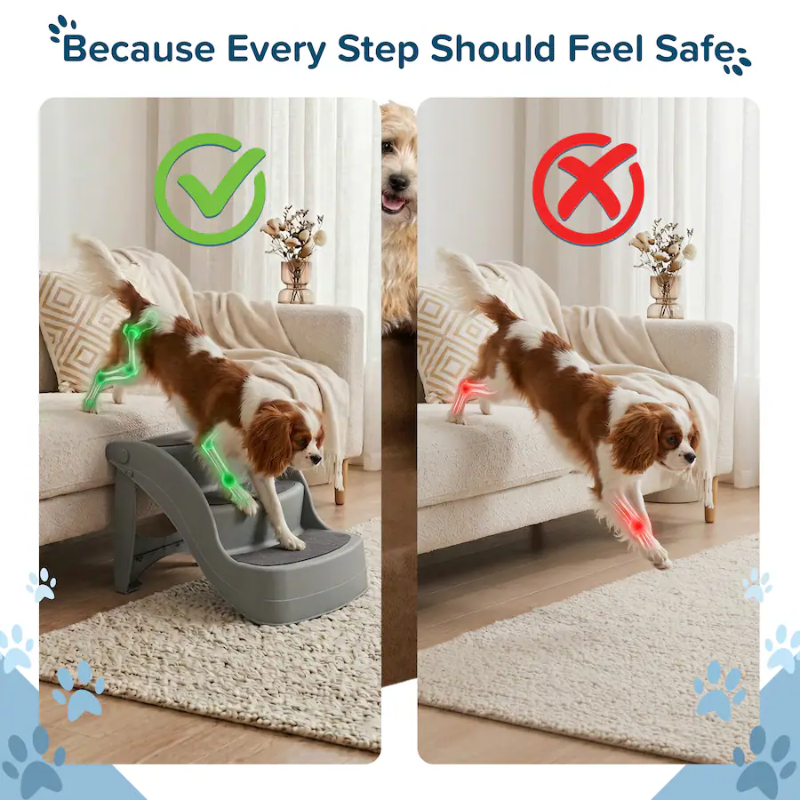 Bottom Lock Pin PetMaker Dog Stairs Pet Stairs with 3 Step Design and Safety Locking ...