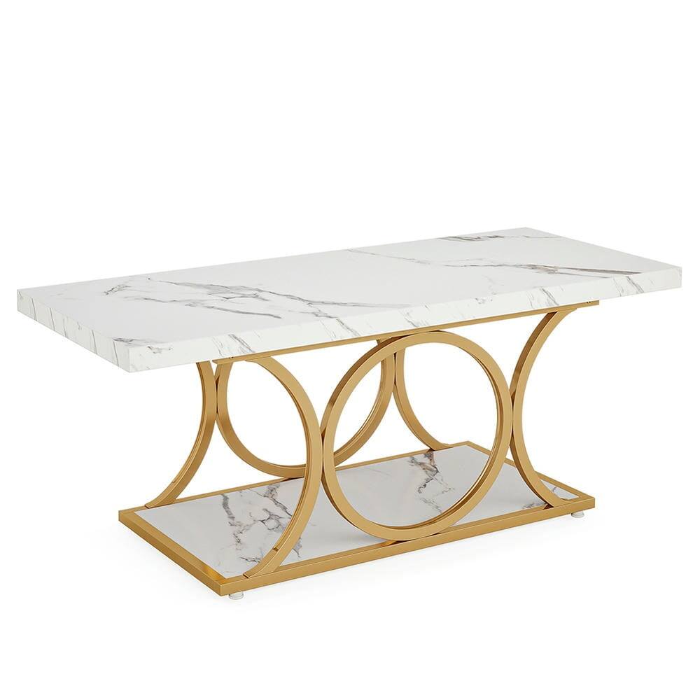 Left. Kadyn - Kadyn Center Coffee Table, Rectangle Living Room Table, 47.24" Center Table with Faux Marble Top,White & Gold - White+Golden.