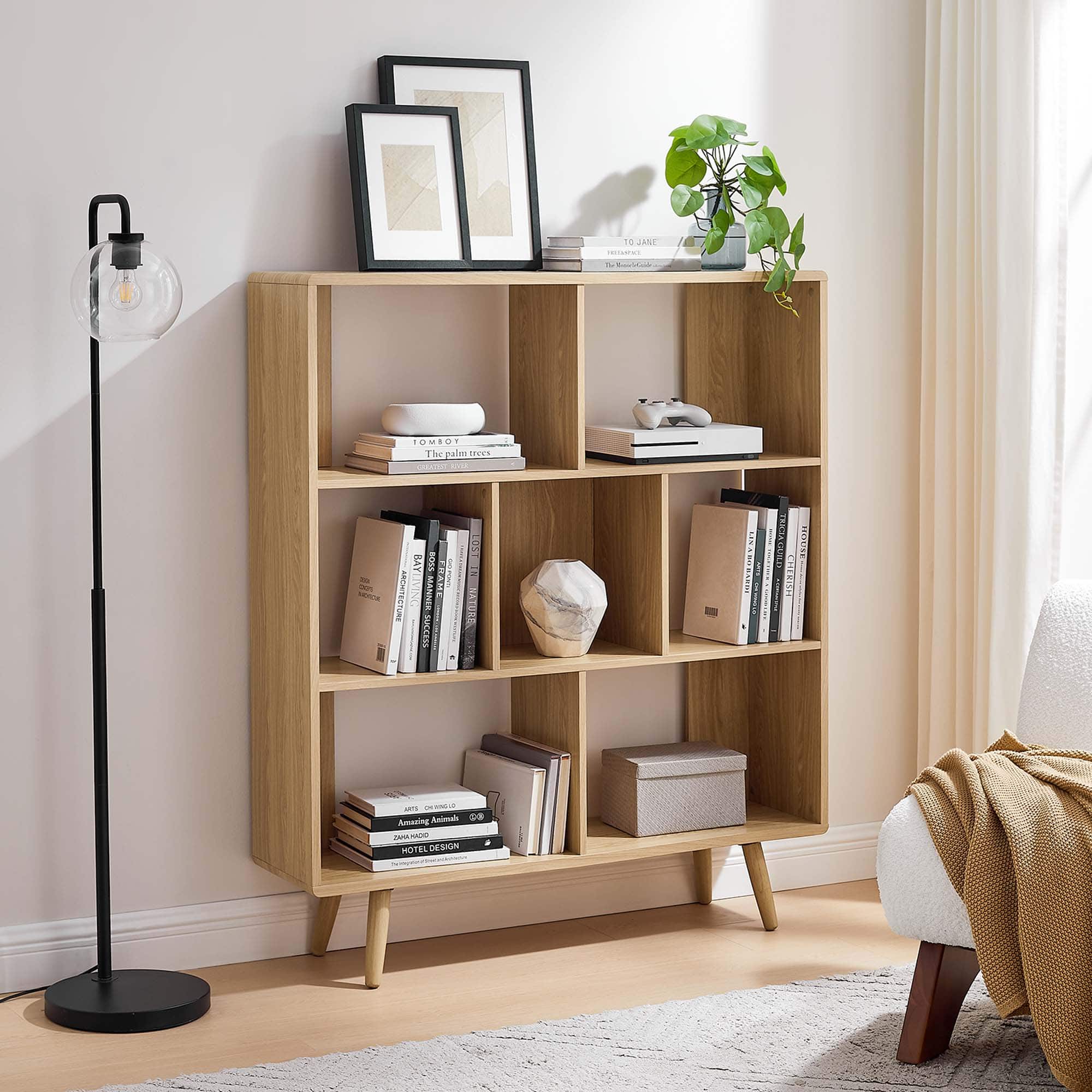 Transmit 7 Shelf Wood Grain Bookcase by Modway - Oak