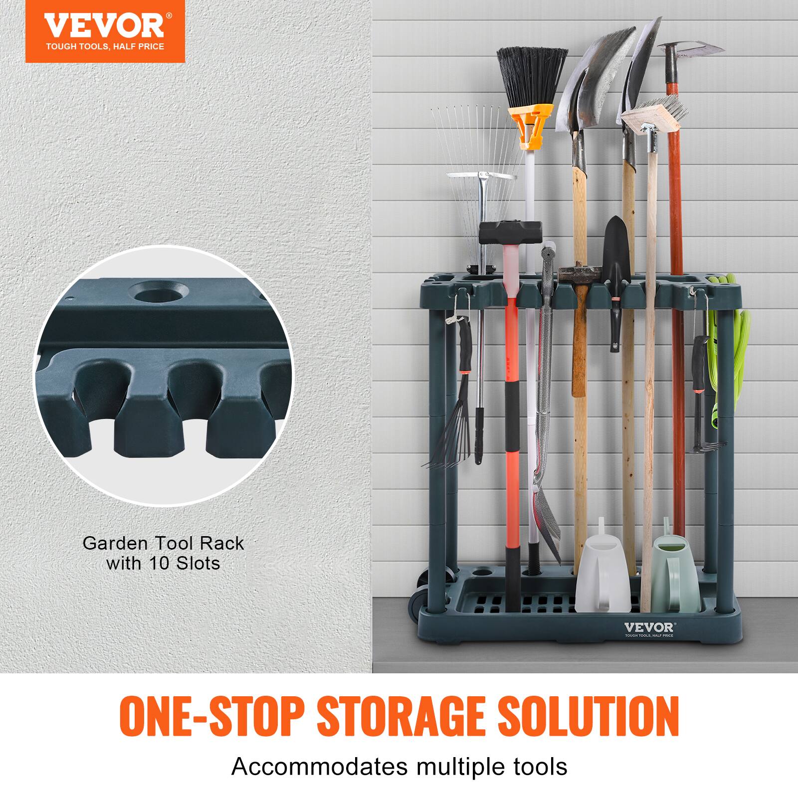 VEVOR TOUGH TOOLS, HALF PRICE: Garden Tool Rack with 10 Slots - ONE-STOP STORAGE SOLUTION Accommodates multiple tools.