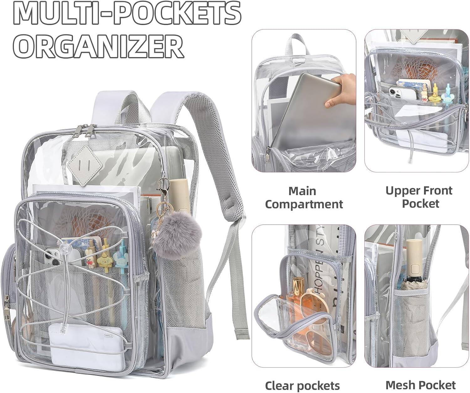 MULTI-POCKETS ORGANIZER

Main Compartment

Upper Front Pocket

Clear pockets

Mesh Pocket
