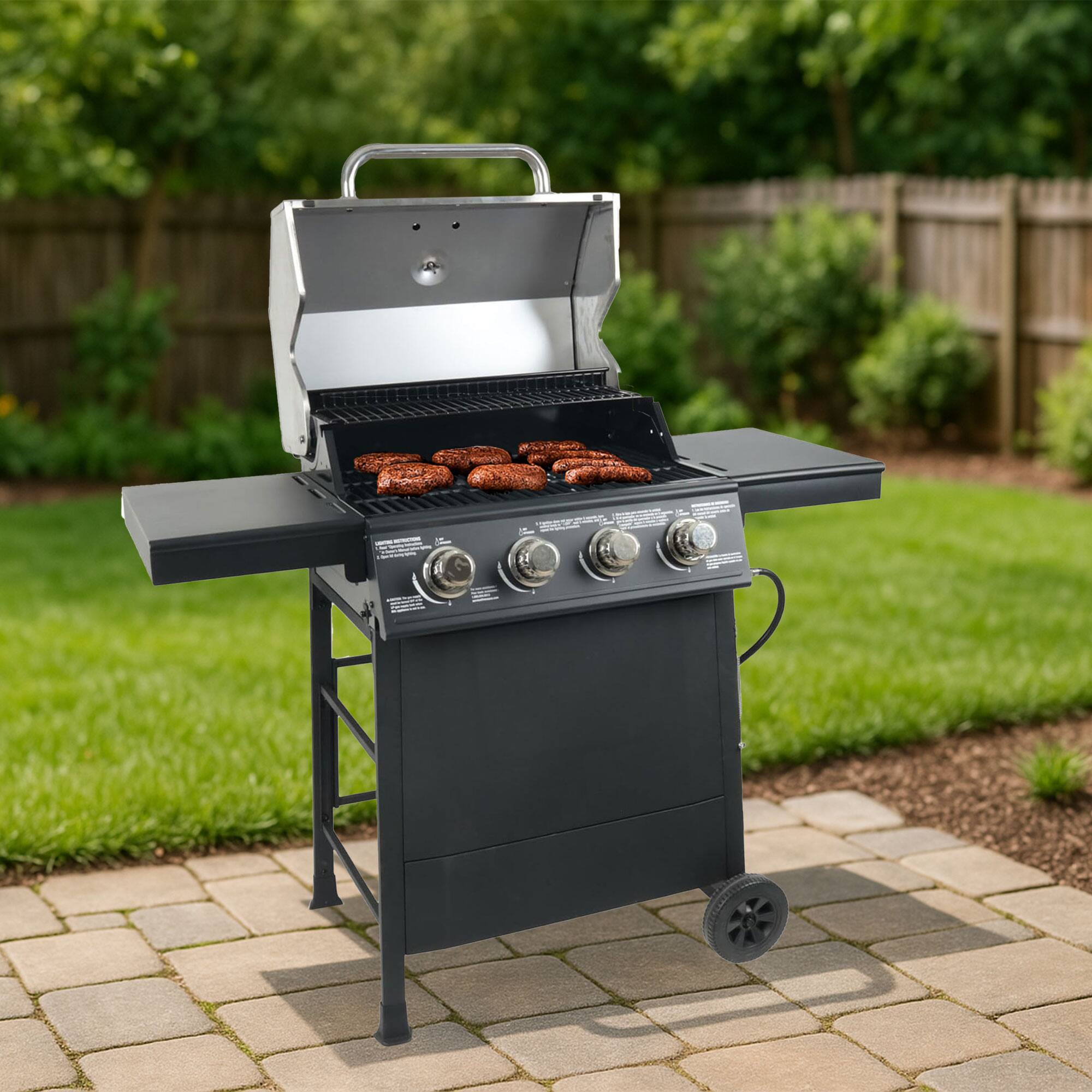 Alt View 2. Grill Boss - Grill Boss 4-Burner Outdoor Propane Gas Grill with Side Burner and Wheels, Black - Silver, Black.