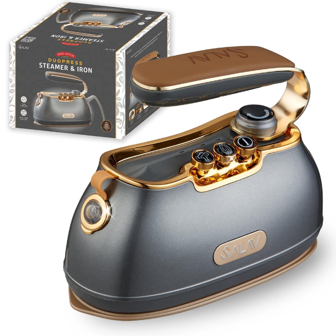 SALAV - Compact Retro 2 In 1 DuoPress Garment Steamer and Iron - Titanium