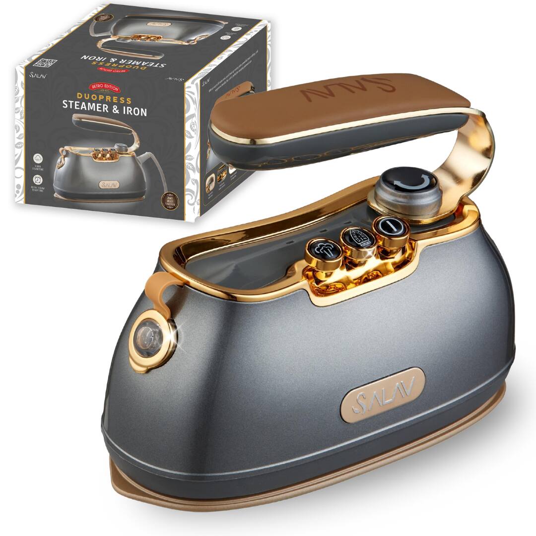 SALAV - Compact Retro 2 In 1 DuoPress Garment Steamer and Iron - Titanium