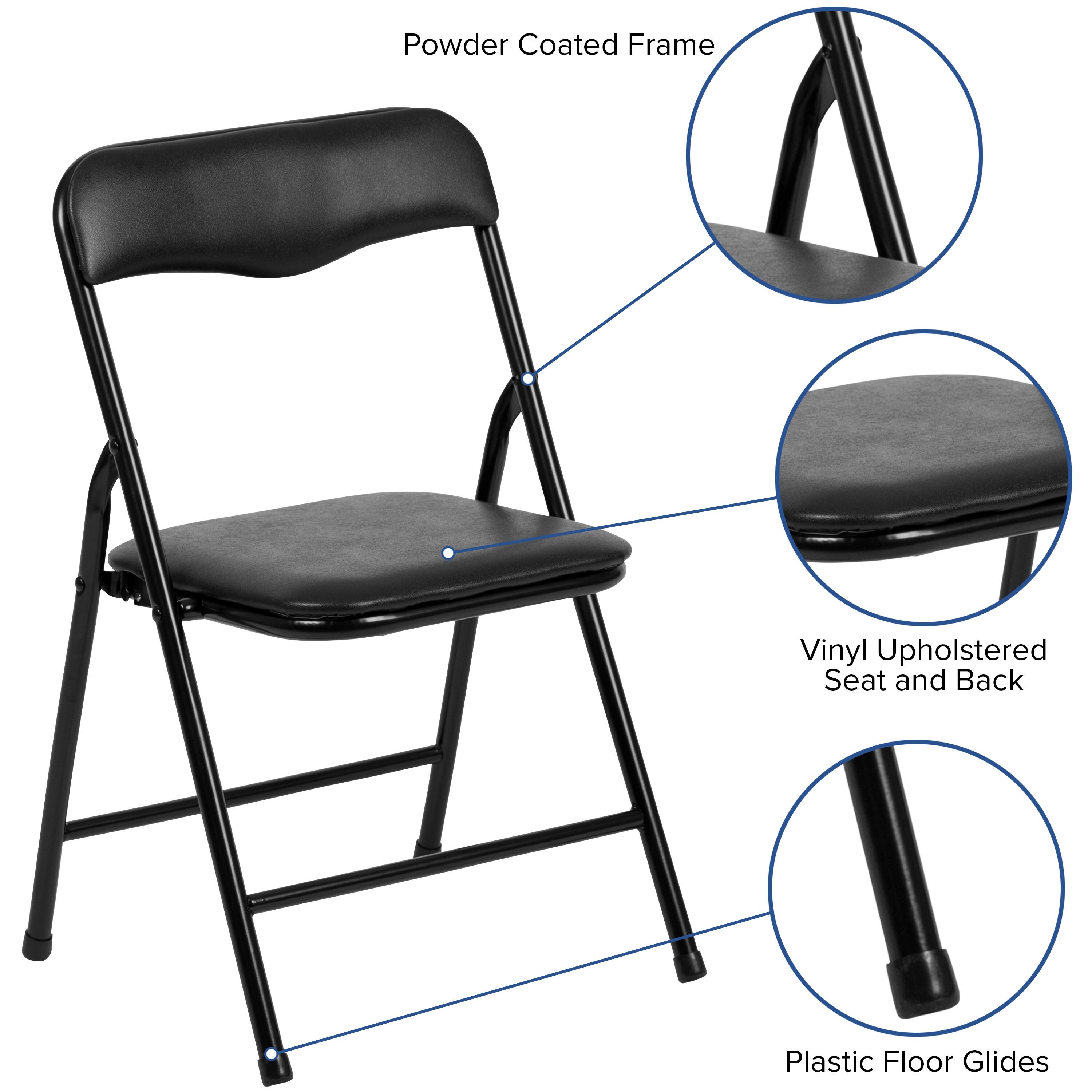 Powder Coated Frame  
Vinyl Upholstered Seat and Back  
Plastic Floor Glides