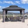 PURPLE LEAF - Outdoor Aluminum Hardtop Gazebo with Galvanized Steel Double Roof for Patio Deck with Netting and Curtains - 10' X 12'