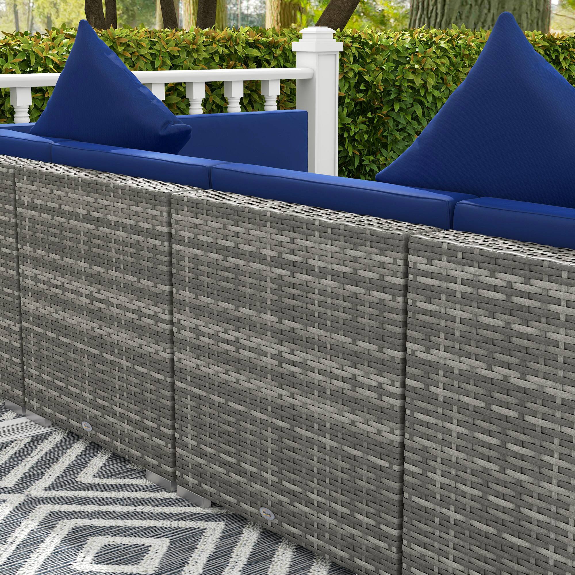 Alt View 8. Outsunny - 7-Piece Patio Furniture Set, Outdoor Wicker Conversation Set, All Weather PE Rattan Sectional Sofa Set - Mixed Gray and Blue.