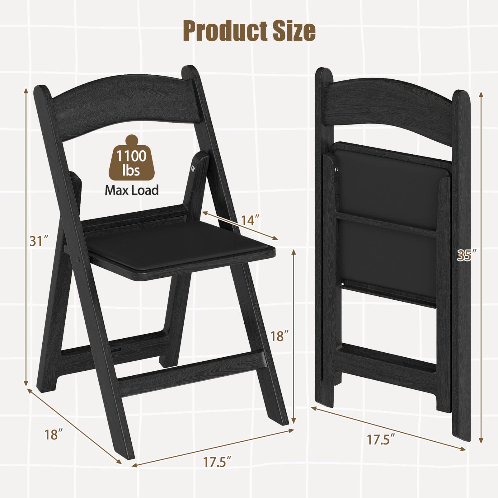 Product Size  
1100 lbs Max Load  
31" x 14" x 18" x 18" x 17.5" x 17.5"