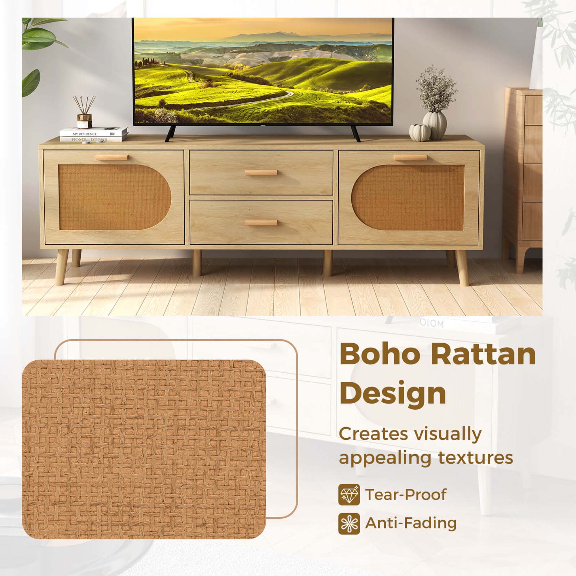 Boho Rattan Design creates visually appealing textures, tear-proof, and anti-fading.